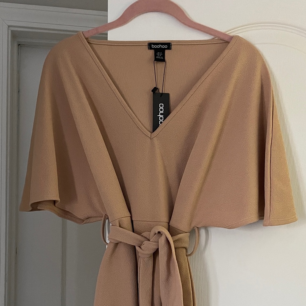 Boohoo Tan Midi Dress with Belt
